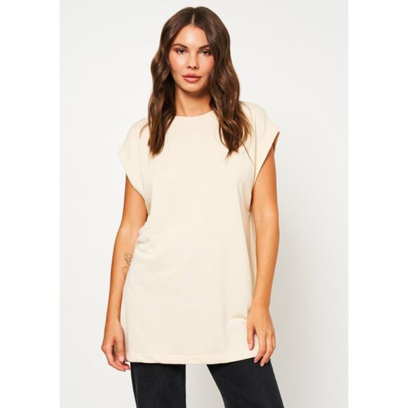 H&M Basics Cream White Tunic Cap Sleeve Top Sweatshirt Sweater XL Women's - Picture 2 of 9